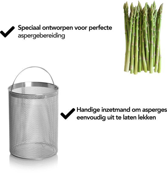 Aviro Aspergepan - Pastapan - Ø 16.5 cm - 23cm hoog - 4,2L - Multifunctioneel - Geschikt Voor Alle Warmtebronnen - RVS