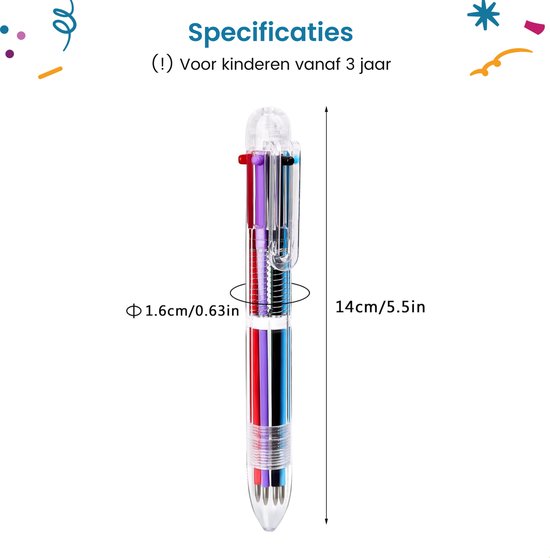 Partizzle 24x Meerkleurige Balpennen - Balpen Uitdeelcadeautjes Voor School - Creatief Kleuren - Grabbelton Pennen Traktatie Cadeautjes voor Kinderen - 6 Kleuren