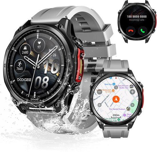 DOOGEE Anywise W1 Pro -Militair smartwatch-AI spraakbesturing-5ATM-Dual band GPS-Offline kaarten-170 sportmodi-1,43 inch AMOLED-Fitnesstracker-Bellen en gebeld worden-18 dagen extra lange batterijduur-Zaklamp-Geschikt voor Android en iPhone