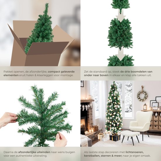tectake® Kunstkerstboom - Levensecht met flexibele takken - Volumineus - Stabiel en eenvoudig te monteren - Kunstkerstboom als kerstversiering - 200 cm - 832 takken - groen