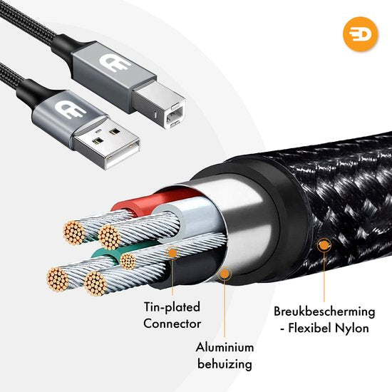 Drivv. Premium Printerkabel USB 2.0 naar USB B Kabel - Printerkabel 2 meter
