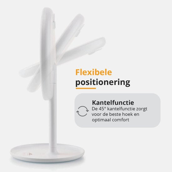 ETA Fenité Make Up Spiegel met Verlichting – Vergroot 5 Keer Magnetisch – Kantelbaar en Oplaadbaar via USB-C – Lichtkleur Instelbaar – Ø20 cm – Wit