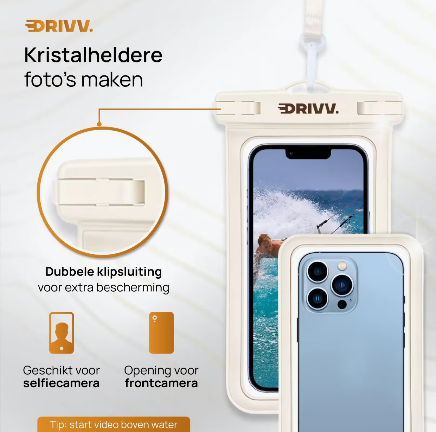 DRIVV Waterdicht Telefoonhoesje Set van 2 - Beige - 20,5 x 12 x 1 cm - IP68, Drijvend