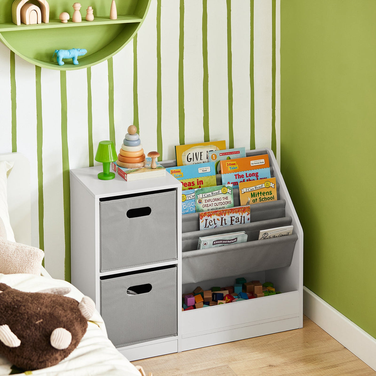 SoBuy KMB76-W Kinderboekenkast met 2 manden en speelgoedopslag - 80 x 30 x 61 cm - Wit