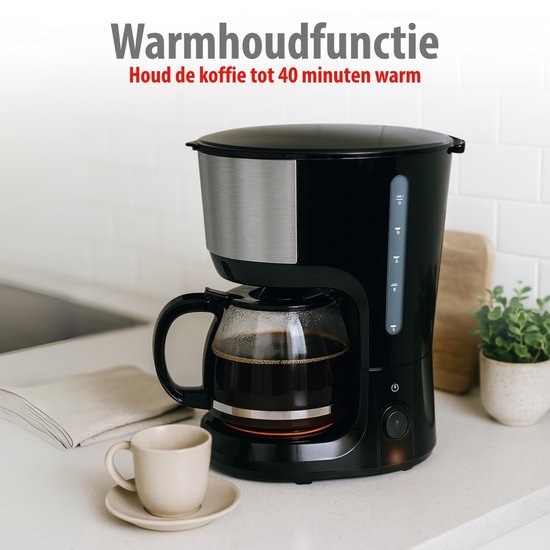 alpina Koffiezetapparaat Filterkoffie 750 W - Koffiemachine met Herbruikbare Koffiezet Filter - Koffiemachine met 1,25 L Glazen Kan - 10 Kopjes Koffie per Keer - Anti-Druppel Koffiemaker