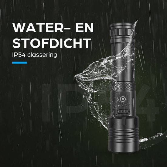 Exortus® Oplaadbare LED Zaklamp - 5000 Lumen - Duurzaam en Waterdicht - 26650 Batterij - COB Verlichting - Opbergdoos - Holster