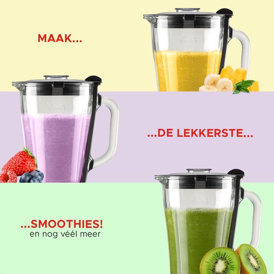 Bourgini Retro Blender - 5 snelheden en pulsfunctie - 1,5 Liter - Blender Smoothie - 500 Watt - Zwart