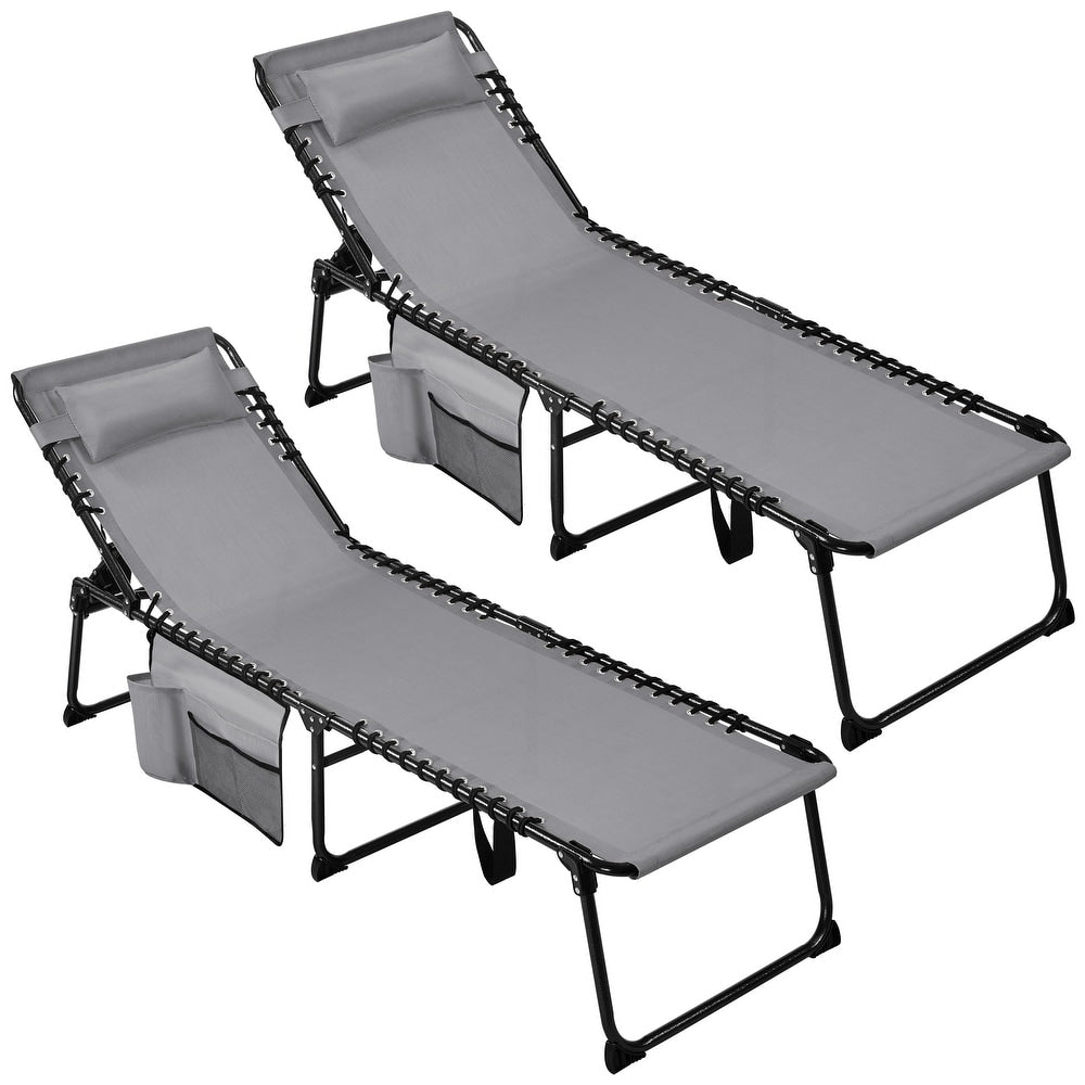 Yaheetech Ligbed 165-189 x 57 cm - 5 Standen - Opvouwbaar - Texteline - Grijs/Beige