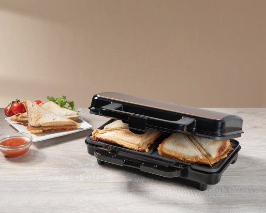 Bestron Tosti apparaat - ASM90XLSAT - 900W - Voor 2 tosti's - Anti aanbaklaag - Wit/Grijs - 5 jaar garantie