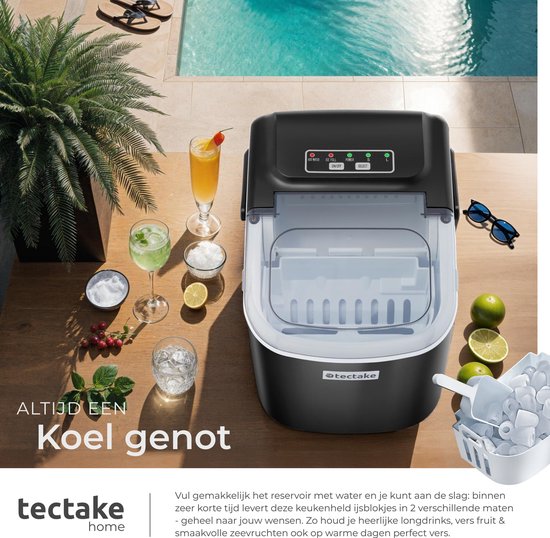 tectake® IJsblokjesmachine Arctic - 1,2L - 2 IJsblokjes Formaten - IJsmachine - Ice cube maker - IJsblokjesmaker met IJsschep - Zwart
