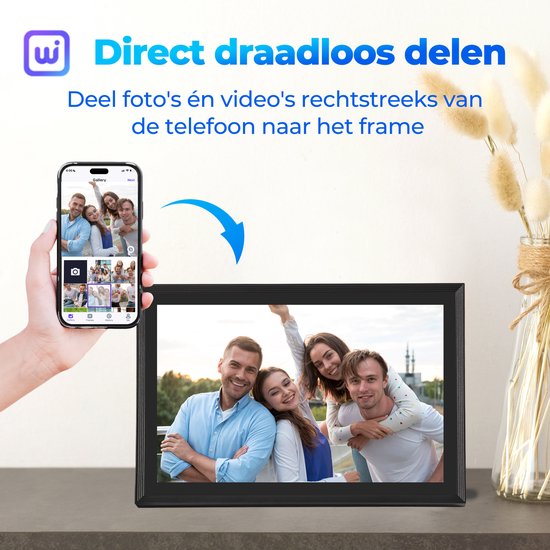 Digitale Fotolijst met Wifi - 10,1" Touchscreen & 160GB - met App - Digitale Fotokader - Zwart - van Saaf