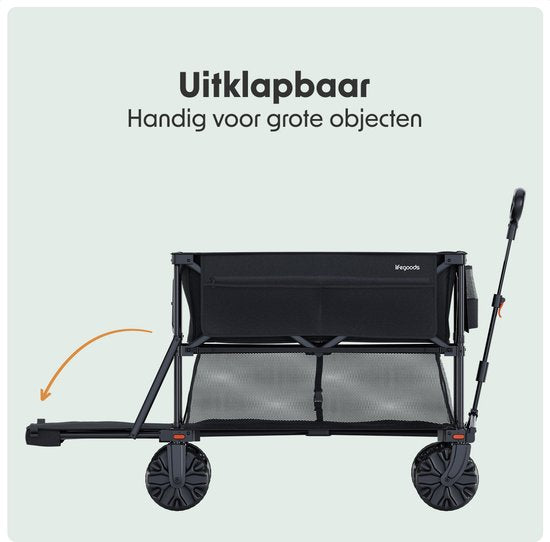 LifeGoods Dubbele Bolderkar - Opvouwbare Bolderwagen - 200KG - 400L - Uitklapbaar - Met Beschermhoes - Zwart