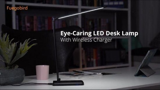 Fuegobird EK009 LED Bureaulamp - Draadloos Oplaadfunctie - Kantelbaar - Zwart
