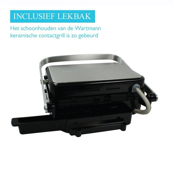 Wartmann WM-2208 CG, Keramische contact grill, tosti apparaat, wafelijzer, PFAS vrij, RVS.