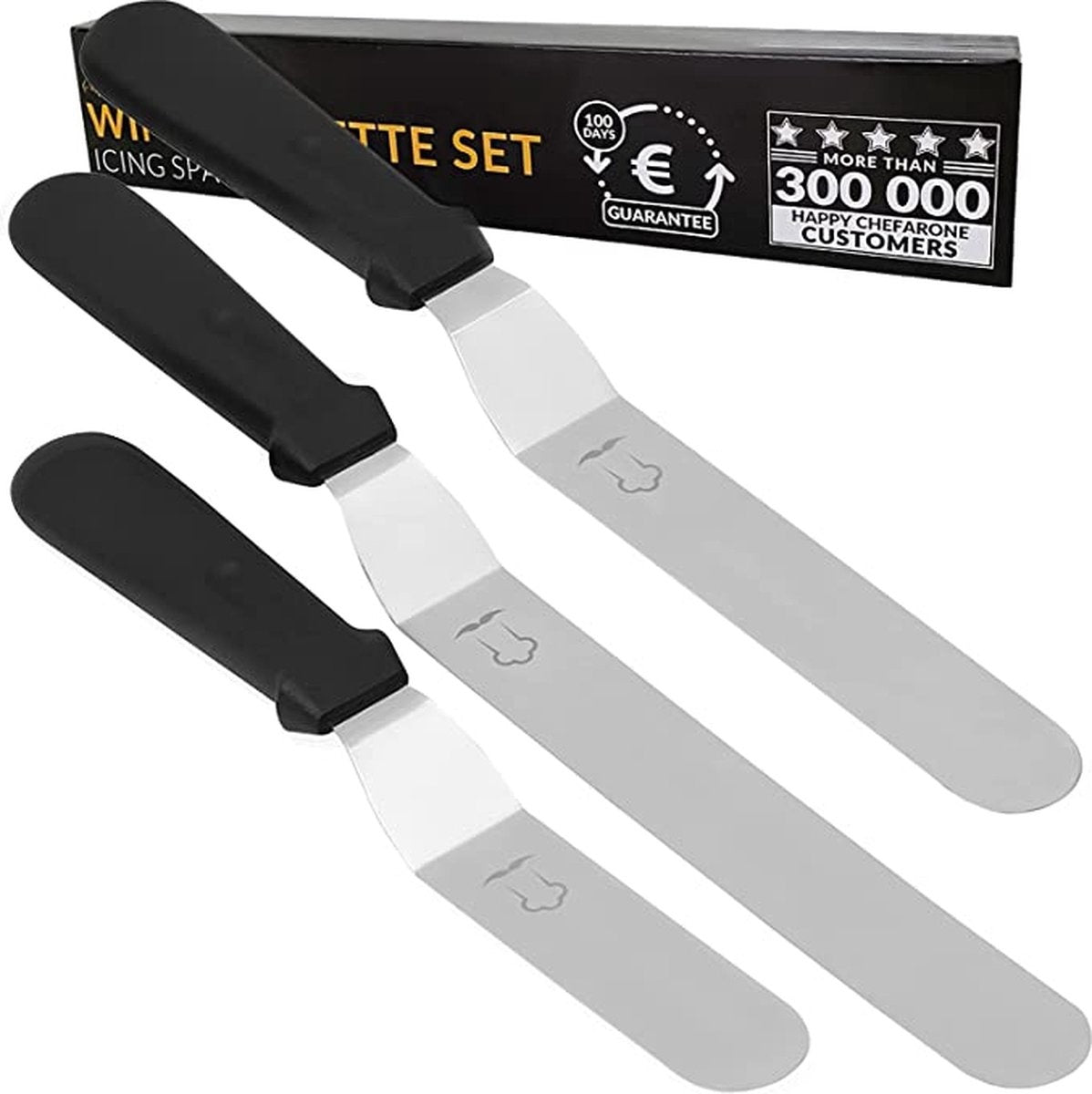 Chefarone Patisserie Set van 3 - Glaceermes - Taart Spatel - Cake Spatel - Paletmes Taartschraper - Spatel voor taart - Vaatwasserbestendig