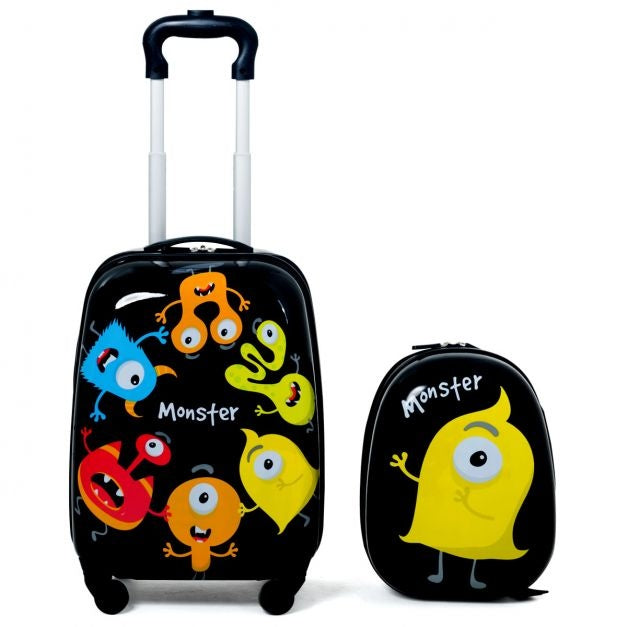 Coast Kinderkofferset 2-delig Kindertrolley + Rugzak Monsters Zwart