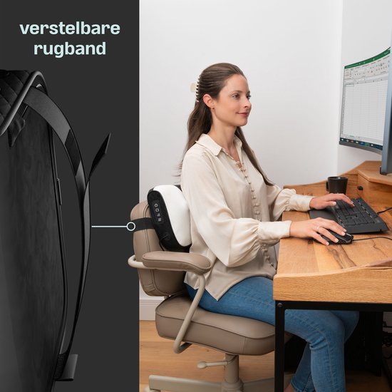 CozySense® Shiatsu Massagekussen - Elektrisch & Draadloos Massage Apparaat voor Nek en Rug - Warmtefunctie - Oplaadbaar - Ergonomisch - Wit