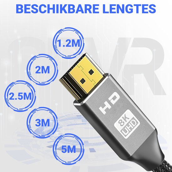 SBVR - HDMI Kabel 2.1 - 8K Ultra HD - 4K 120 Hz - Nylon HDMI kabel - 1,2 Meter