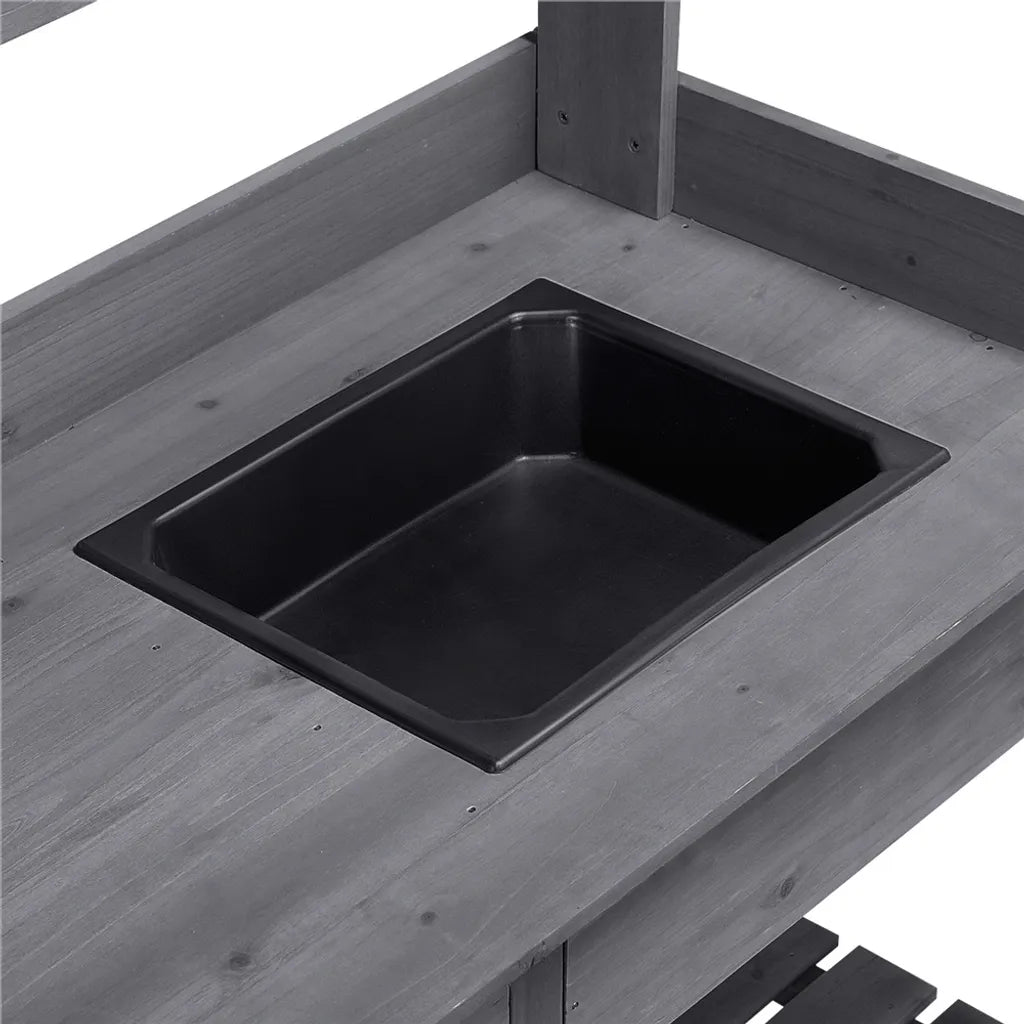 Yaheetech Oppottafel met Spoelbak 114,8 x 45 x 121 cm - Grijs - Houten Planttafel met Lade en Verstelbare Plank