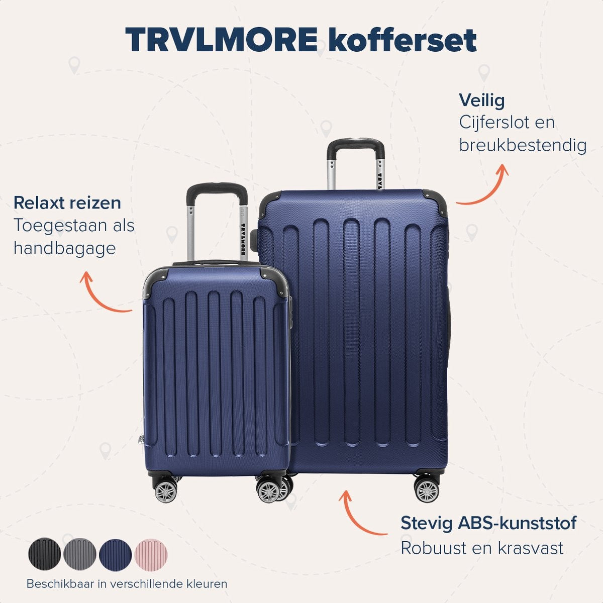TRVLMORE Kofferset - 2 Delig - 38L Handbagage + 110L Ruimbagage - Donkerblauw