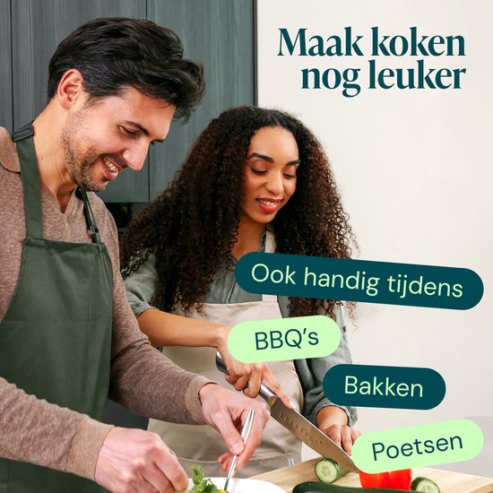 Castagnola keukenschort - Water- en vuilafstotend - Professioneel Kookschort - Schort voor Dames en Heren - Horeca Sloof - Unisex - Verstelbare Gesp - Extra Grote Vakken - Groen