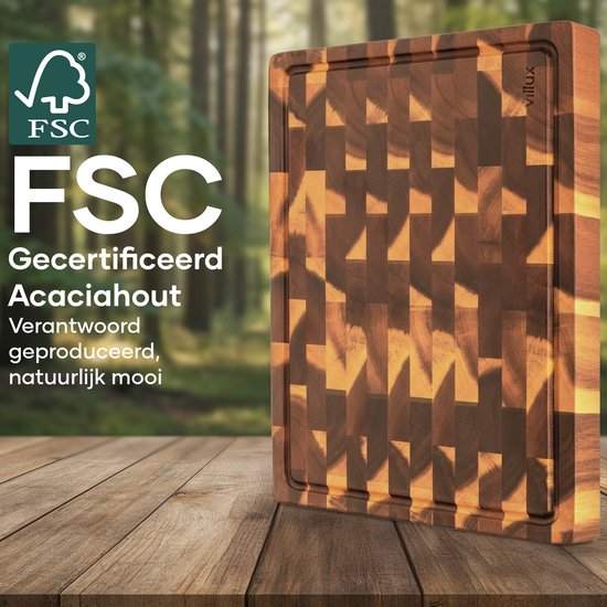 Villux Snijplank - Snijplankenset - Snijplank Hout - Snijplanken - Snijplank Acacia- Houten Snijplank - Snijplankenset - Tapasplank - Borrelplank - Serveerplank - Hapjesplank - Hakblok Acacia Kopshout