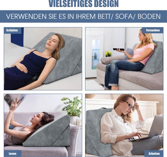 COSTWAY Wigkussen, leeskussen, rugkussen, beenkussen, geheugenschuimovertrek, wasbaar, Reflux kussen, volwassenen, bedzitkussen, ergonomisch, venussen, relaxkussen voor bed en bank, 58 x 36 x 50,5 cm
