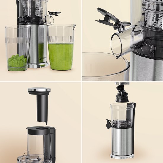 KitchenBrothers Slowjuicer - Sapcentrifuge - Verticaal - Juicer - Groenten en Fruitpers - 80 mm - 750 ml - Grijs