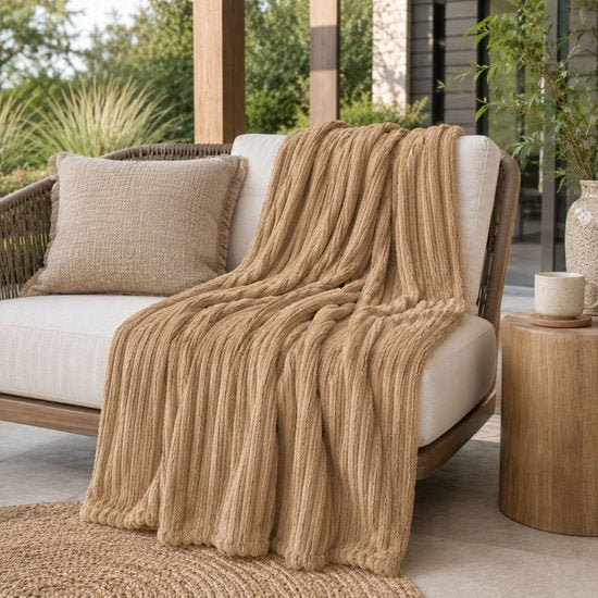 Ceruzo Fleece Deken 150x200 cm – Camel –Zachte Plaid - 280 g/m² - Woondeken