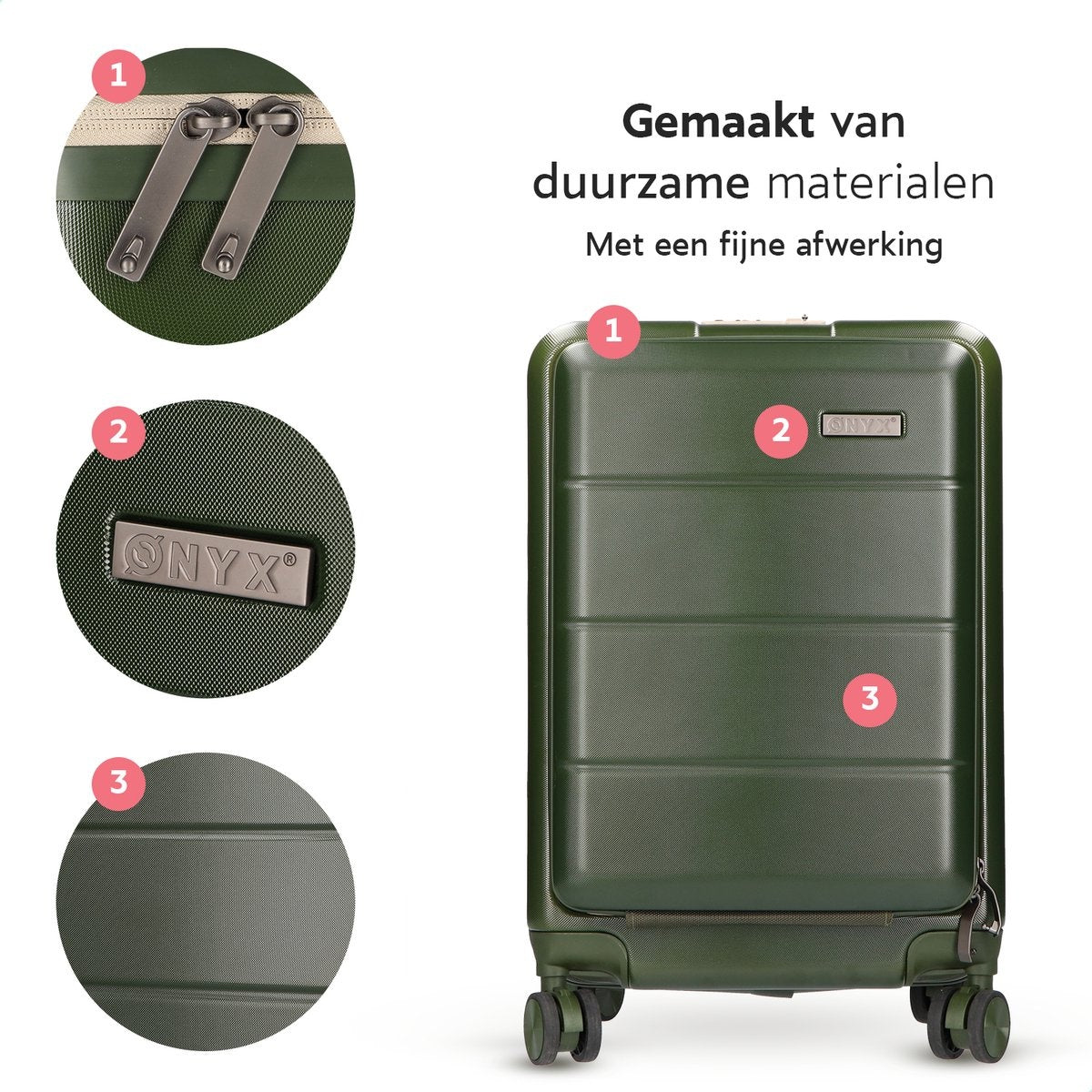 ONYX® Handbagage Koffer 35 L - Spinner wielen - Lichtgewicht Trolley - Dubbel TSA Slot - Handig voorvak - 55 cm - Olive