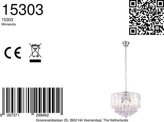 Kroonluchter Globo Minnesota LED - Chroom met heldere acryldecoratie en acrylkristallen
