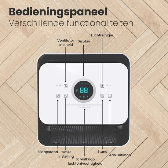 Auronic - Luchtontvochtiger 12L - Met Wasdroogfunctie, Luchtreiniger, 185W, Fluisterstil (36 dB), Geschikt voor 48 m³ - Wit