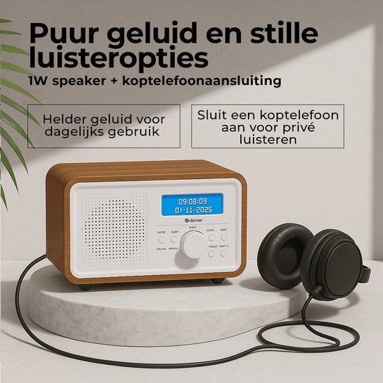 Denver DAB Radio - Retro Radio - FM Radio - Keukenradio - Draagbare radio - Batterijen & Netstroom - DAB30DW