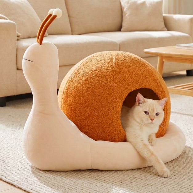 Coast Kattenmand 2-in-1 Slakkenvorm - Gesloten Kattenhuis met Uitneembaar Wasbaar Kussen - 56 x 48 x 39 cm - Bruin/Wit