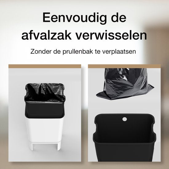 Loftey Prullenbak 60 Liter – Push/touch Afvalbak - Duo Afvalemmer met binnenbak - Vuilbak 2 Vakken - Afvalscheiding 2x30L - Keuken - Wit/RVS
