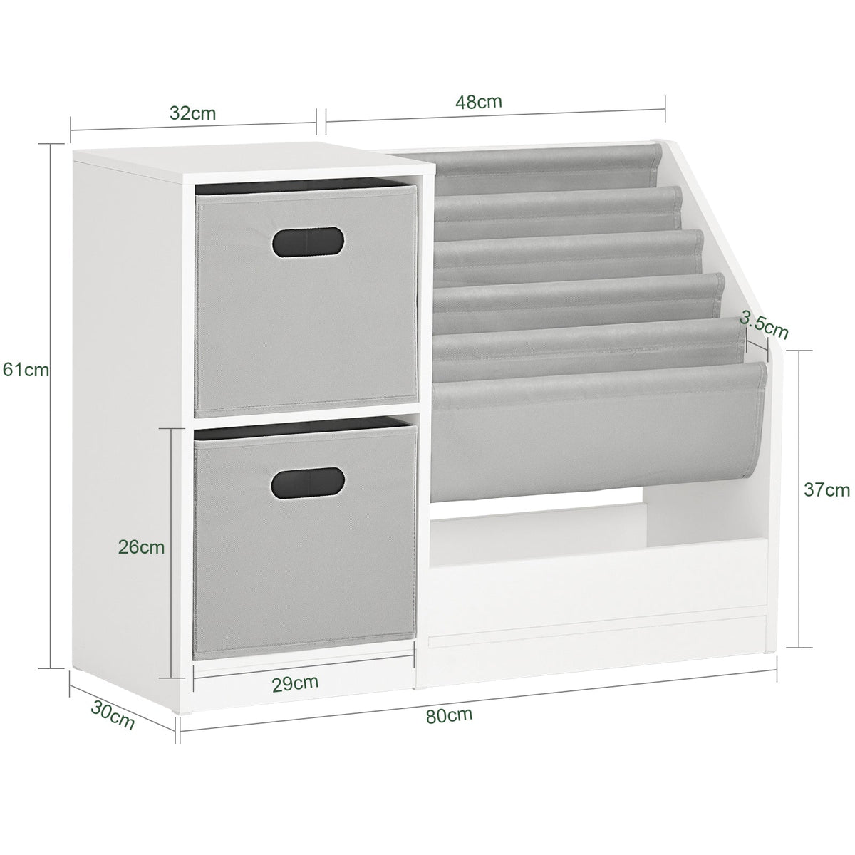 SoBuy KMB76-W Kinderboekenkast met 2 manden en speelgoedopslag - 80 x 30 x 61 cm - Wit