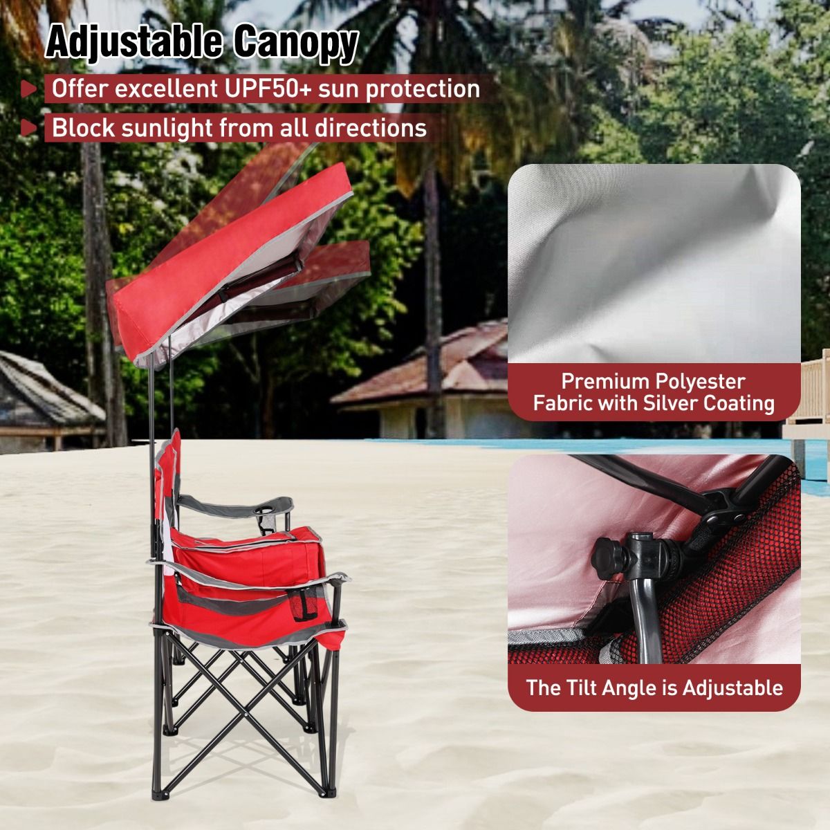 Coast Dubbele Campingstoel - verstelbare zonwering - koeltas en bekerhouders - rood