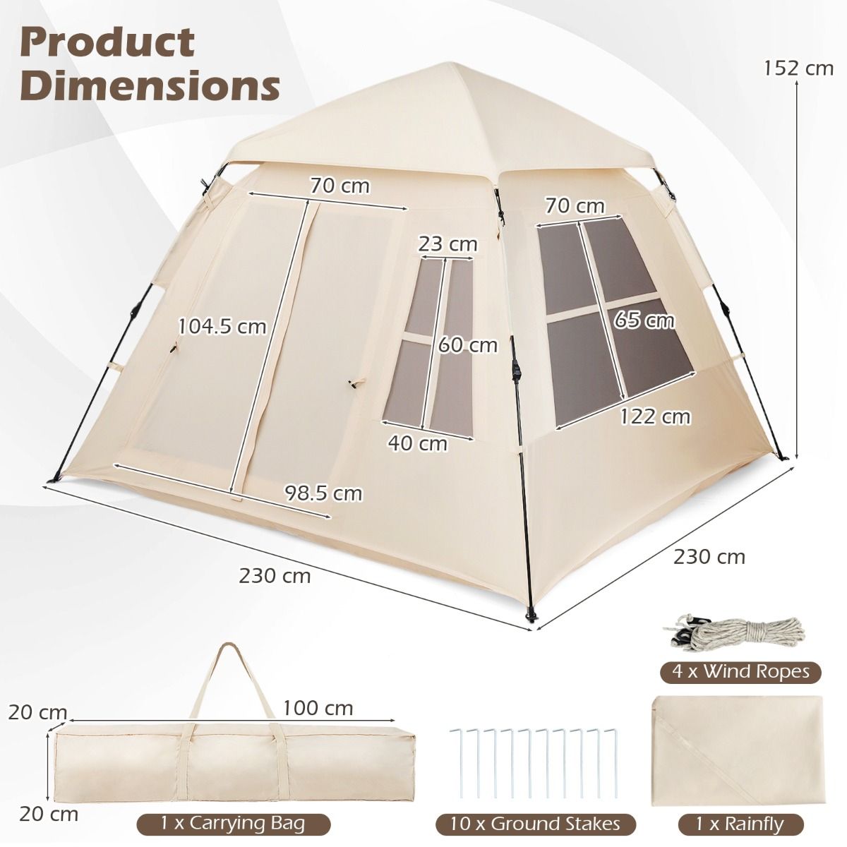 Coast Pop-up familietent - snel opzetbaar - 4 personen - beige