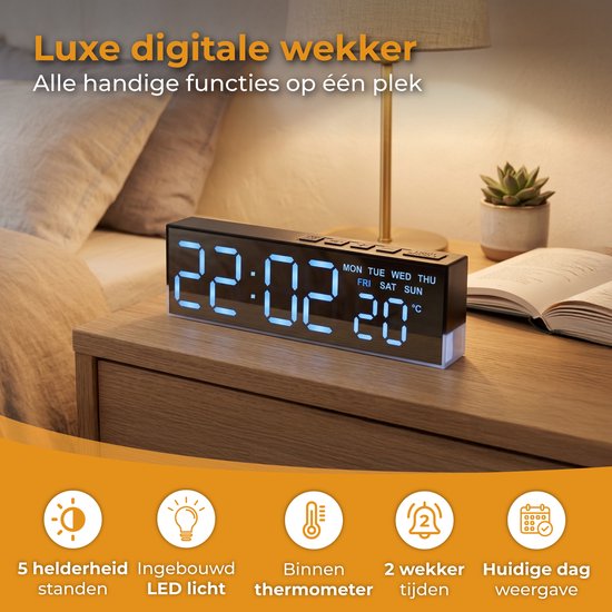 Nuvance Digitale Wekker - Digitale Klok - Reiswekker voor Kinderen & Volwassenen - Kleine Alarmklok - Wekkers Digitaal