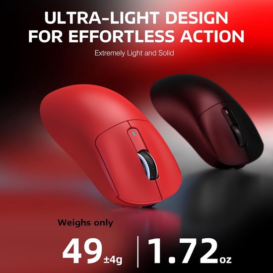 ATTACK SHARK Draadloze Gaming Muis - Bedraad/2.4G/BT5.4 - Lichtgewicht 49G - PAW3395 - 26000DPI - Rood