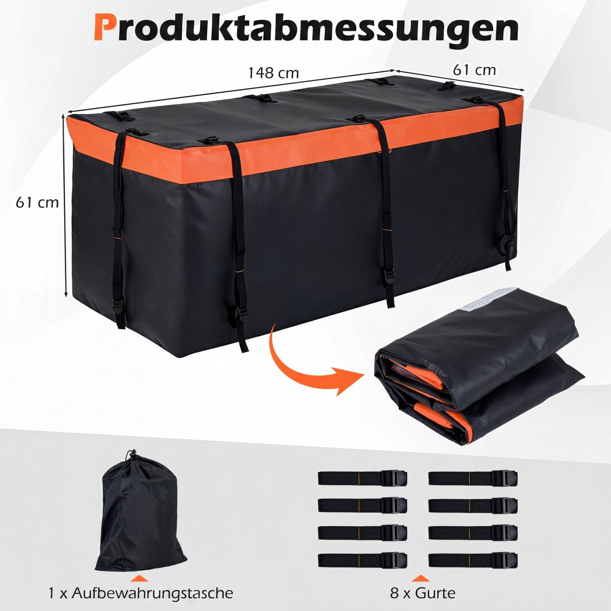 Coast Dakkoffer voor trekhaak - waterdicht - 550 liter - oranje/zwart