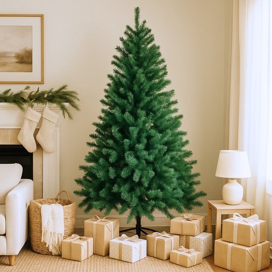 Arti Casa Kunstkerstboom 210 cm - Spar voor Kerst met Kerstboomstandaard - Kerstboom Kunststof - Kerstdecoratie voor Binnen - Groen