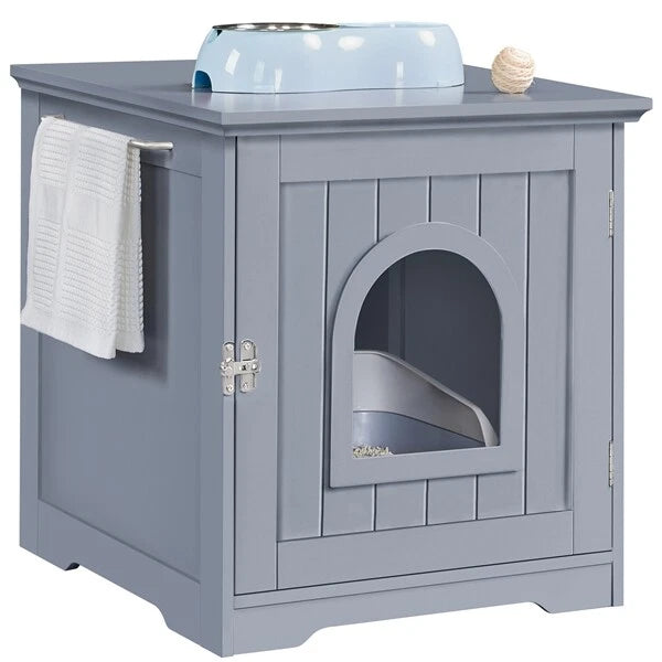 Yaheetech Kattenbak Kast 48,5 x 51 x 51,5 cm - Grijs - Kattenhuis met Verborgen Kattenbak en Bijzettafel