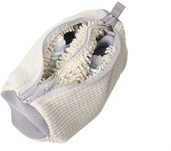Schoenwaszak - Dubbele Zak Met Verborgen Ritssluiting - Voor Wasmachine Gebruik - 360 Graden Reiniging - Witte Kleur