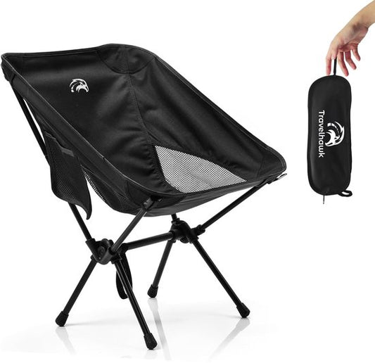 Travelhawk Campingstoel - Strandstoel - Strandstoel Opvouwbaar - Visstoel - Vouwstoel - Opvouwbaar - Inklapbaar - Lichtgewicht - Zwart