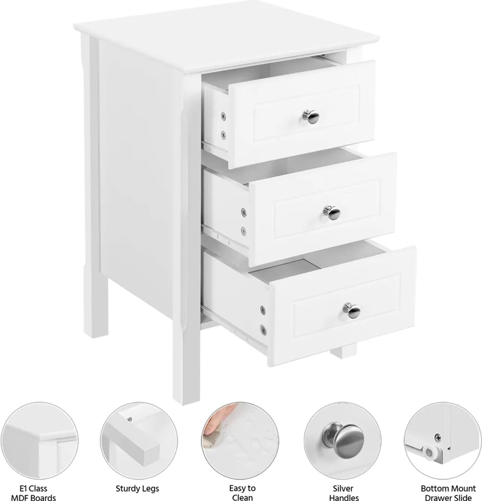 Yaheetech Nachtkastjes - Set van 2 - Met 3 Lades - Bedtafel - Wit - Multifunctioneel