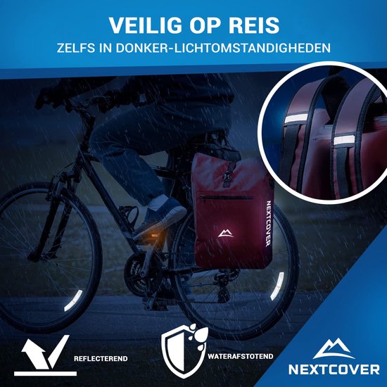 NEXTCOVER® NIEUW 3-in-1 fietstas voor bagagedrager [Aquashield] - Reflecterend bagagedragertas waterdicht - rugzak en schoudertas [25 liter]- Rood