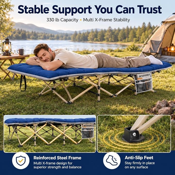 Yaheetech Opvouwbaar Campingbed met Matras - 190 x 68 cm - Zwart - Veldbed met Draagtas en Opbergvakken