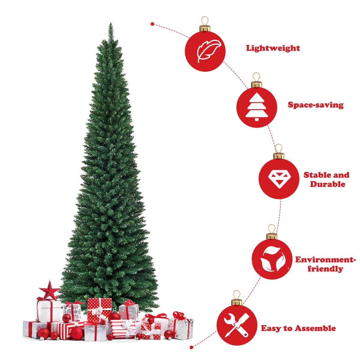 Coast Potlood Kerstboom 270 cm Groen - Slanke Kunstkerstboom met Metalen Standaard - 1500 Takken
