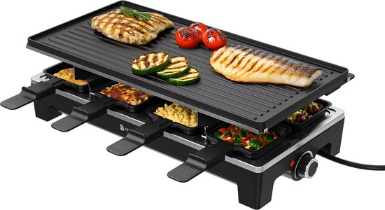 KitchenBrothers Gourmetstel - 1500W - Gourmetplaat 8 Personen - Set met Pannetjes en Spatels - 46,5 x 23 cm - Zwart